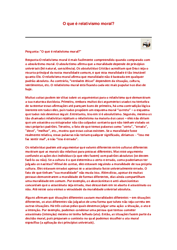 (PDF) O que é relativismo moral? Evanildo Carvalho Academia.edu
