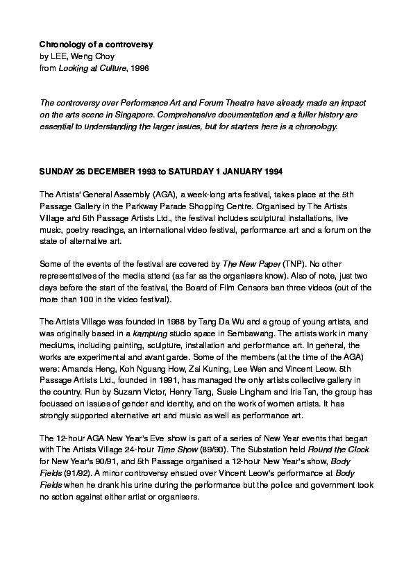 First page of “Chronology of a Controversy”