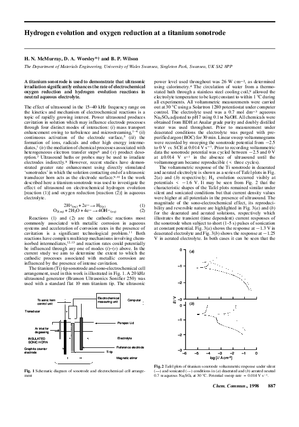 (PDF) Hydrogen evolution and oxygen reduction at a titanium sonotrode