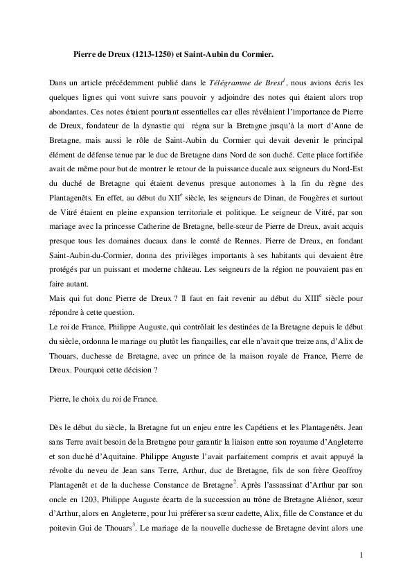 Pierre de Dreux et Saint-Aubin du Cormier