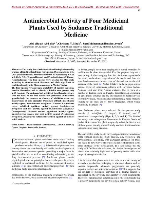 (PDF) Antimicrobial Activity of Four Medicinal Plants Used by Sudanese