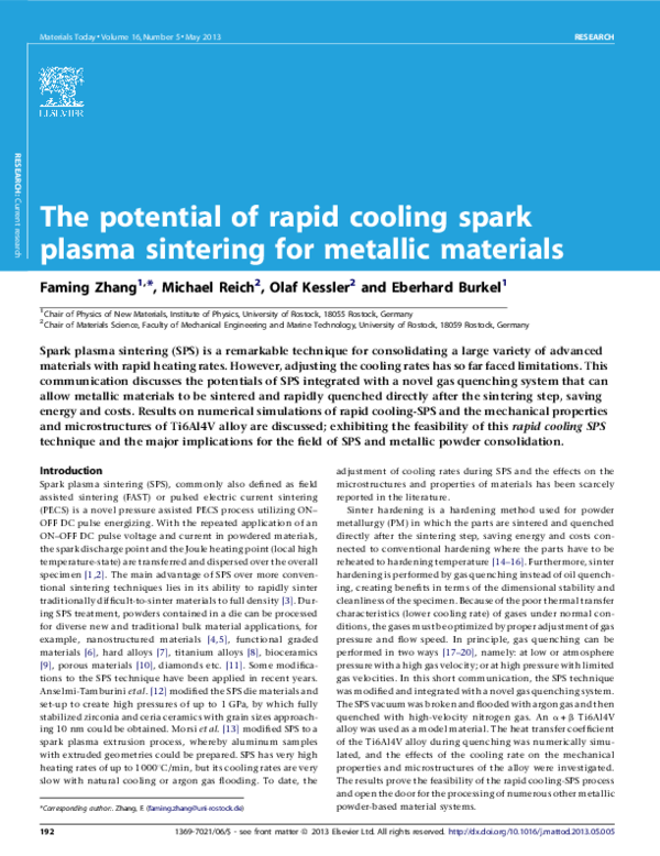 The potential of rapid cooling spark plasma sintering for metallic ...