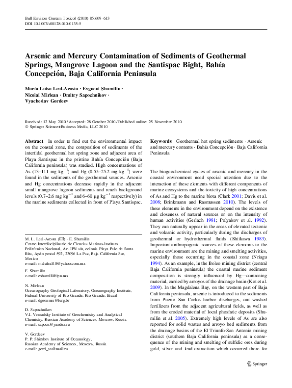 (PDF) Arsenic and Mercury Contamination of Sediments of Geothermal ...