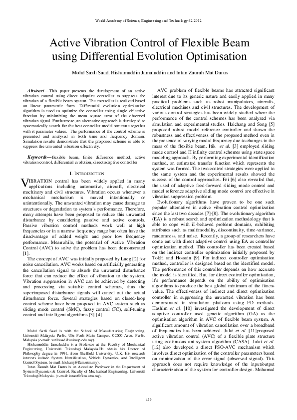 (PDF) Active Vibration Control of Flexible Beam using Differential