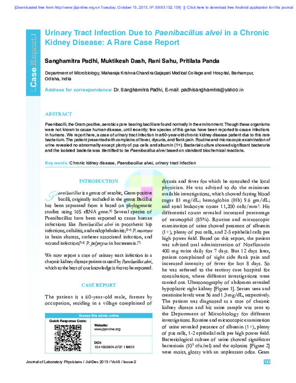 (PDF) Urinary Tract Infection Due to Paenibacillus alvei in a Chronic ...