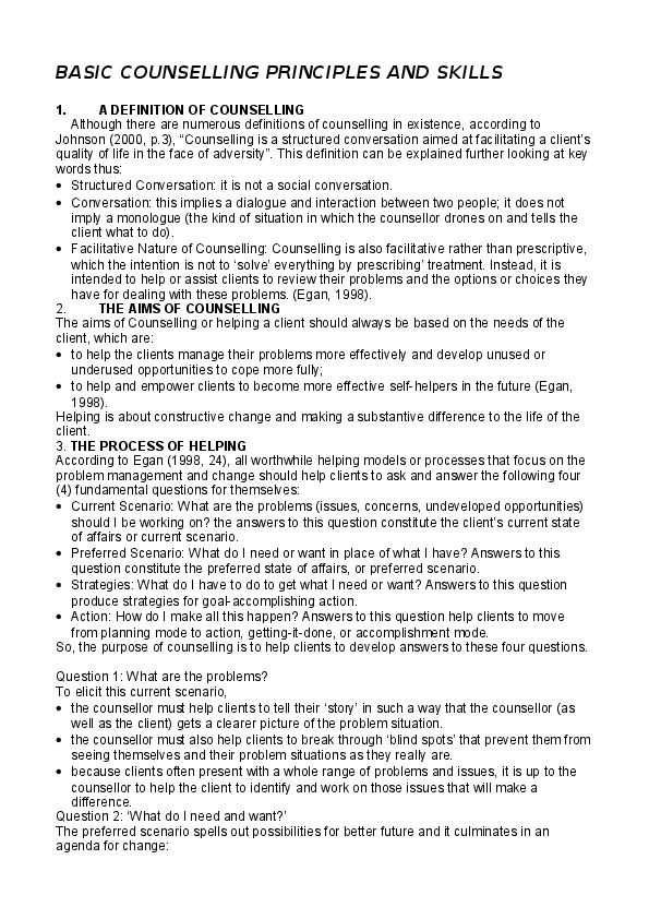 (DOC) Basic Counselling Principles and Skills Dickson Mtonga