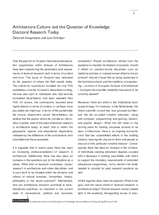 (PDF) Architecture Culture and the Question of Knowledge: Doctoral ...