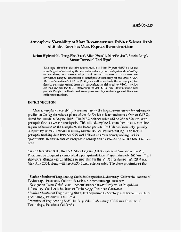 (PDF) Atmosphere Variability at Mars Reconnaissance Orbiter Science ...