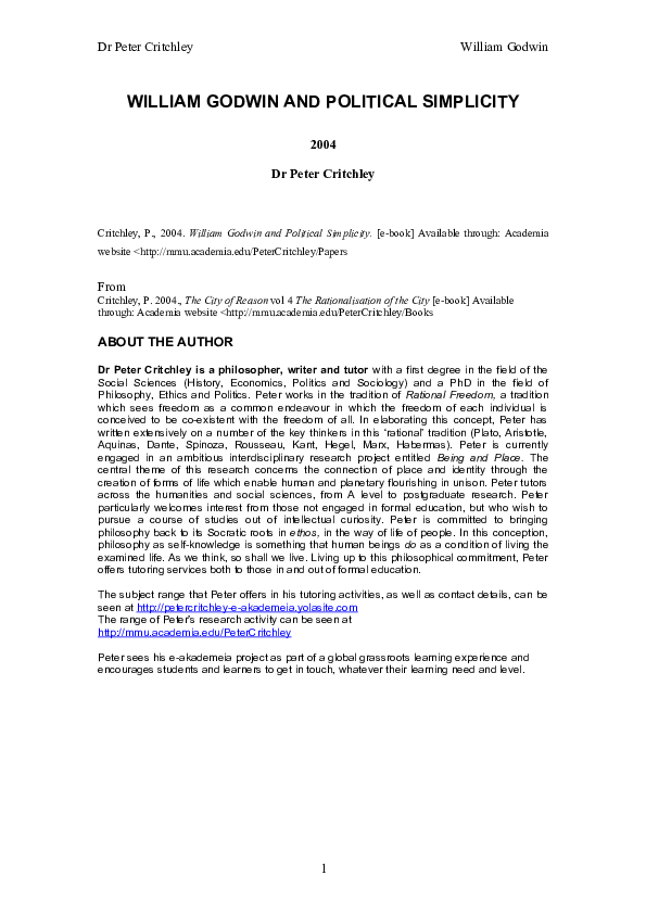 (DOC) William Godwin and Political Simplicity