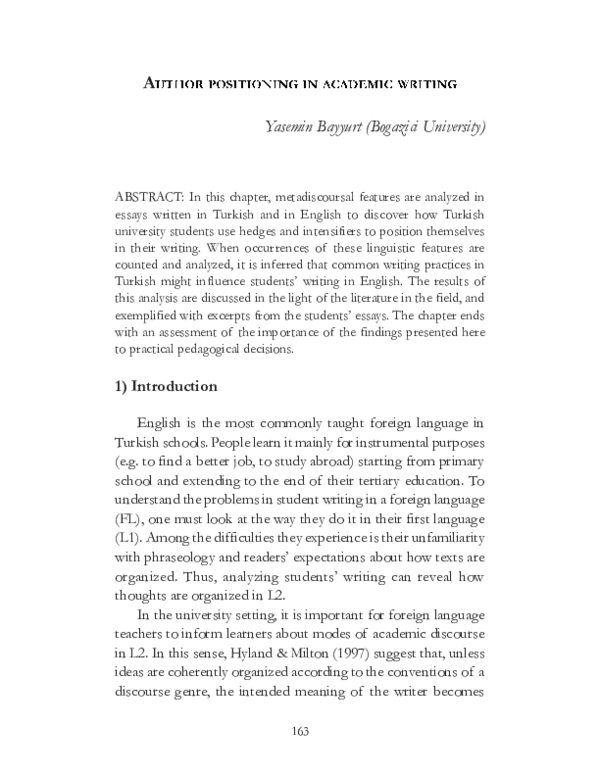 (PDF) Author positioning in academic writing