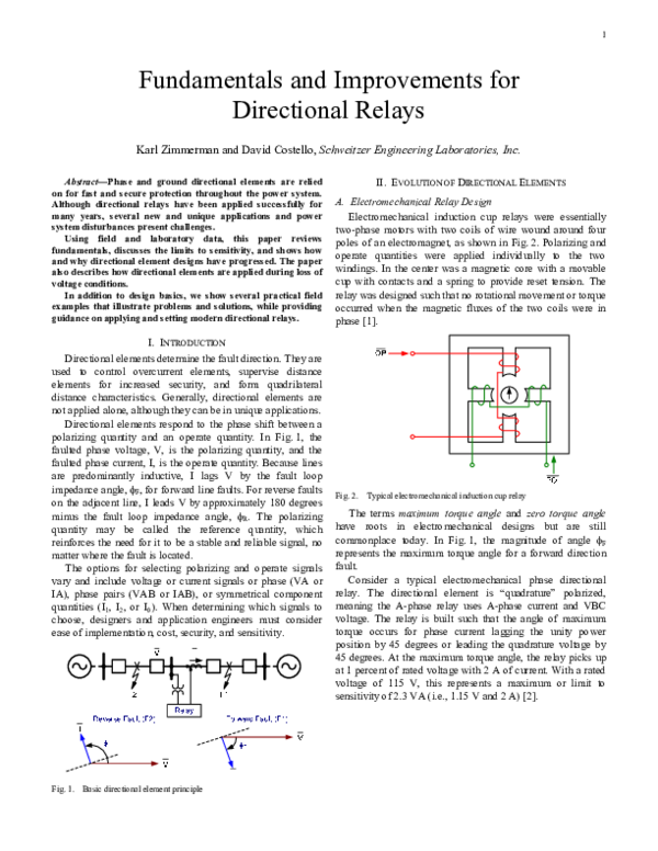 (PDF) Fundamentals and Improvements for Directional Relays