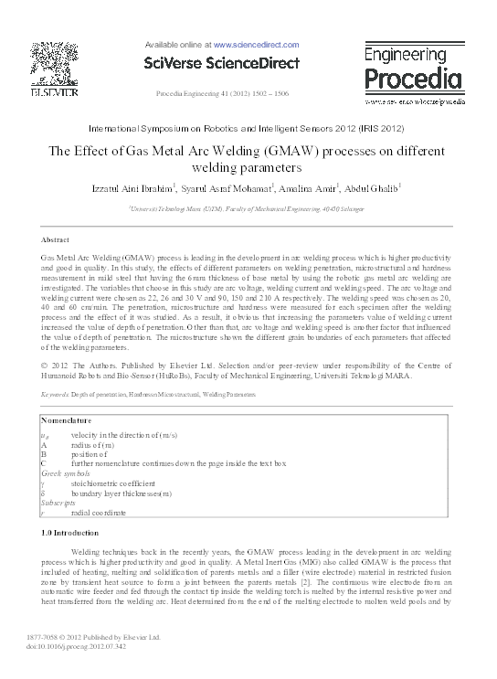 (PDF) The Effect of Gas Metal Arc Welding (GMAW) processes on different ...