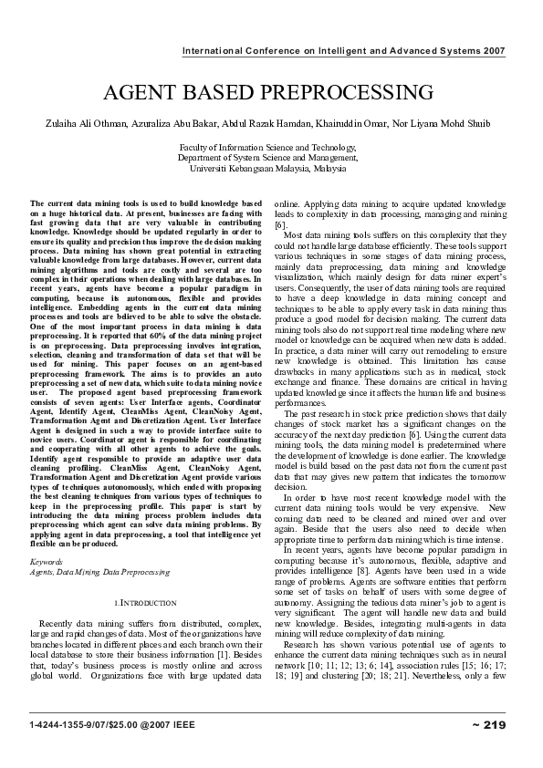 (PDF) Agent based preprocessing