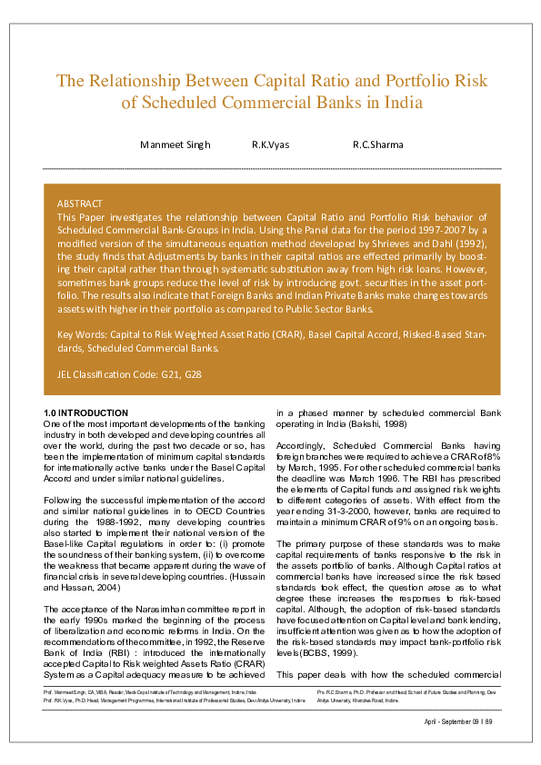 (PDF) April September 09 I 89 The Relationship Between Capital Ratio