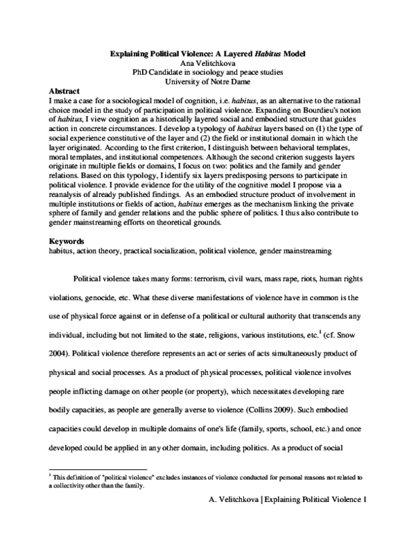 (PDF) Explaining Political Violence: A Layered Habitus Model