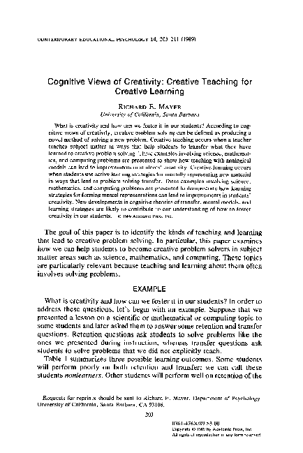 Pdf Cognitive Views Of Creativity Creative Teaching For Creative Pdf Cognitive Views Of Creativity Creative Teaching For Creative