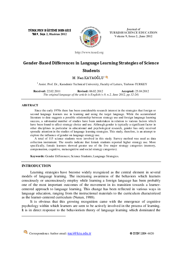 (PDF) Gender-Based Differences in Language Learning Strategies of ...