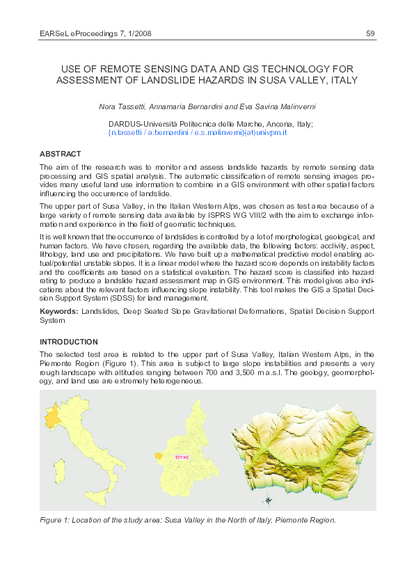 (PDF) USE OF REMOTE SENSING DATA AND GIS TECHNOLOGY FOR ASSESSMENT OF ...