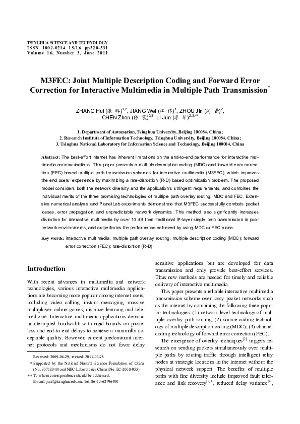 (PDF) M3FEC: Joint Multiple Description Coding and Forward Error ...