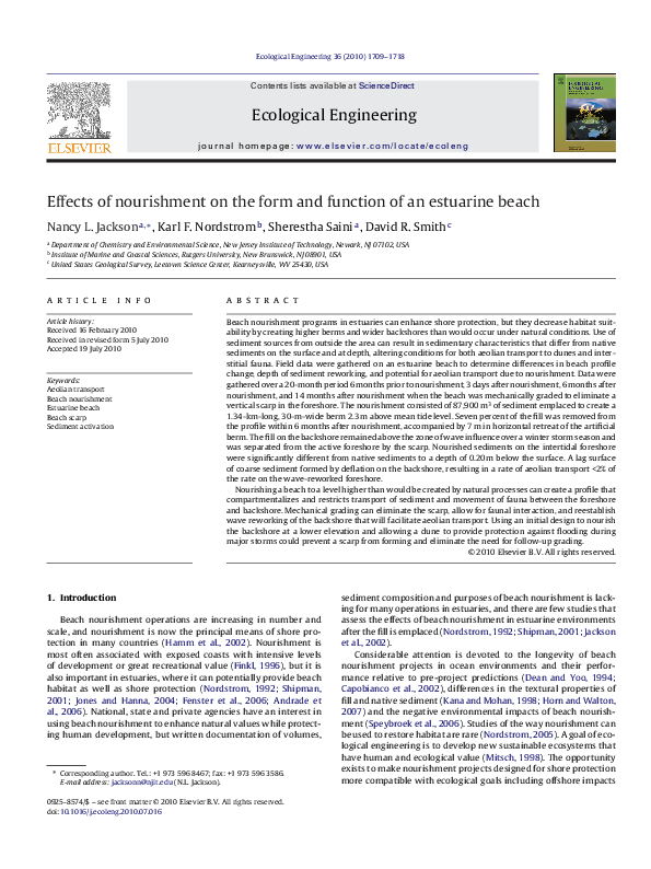 (PDF) Effects of nourishment on the form and function of an estuarine beach