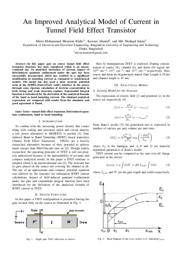 (PDF) An Improved Analytical Model of Current in Tunnel Field Effect
