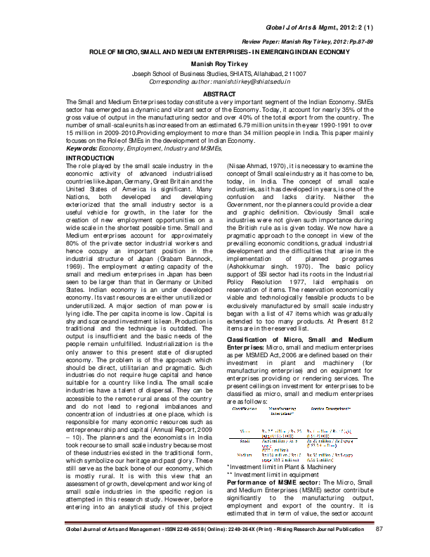 (PDF) ROLE OF MICRO, SMALL AND MEDIUM ENTERPRISES -IN EMERGING INDIAN ...