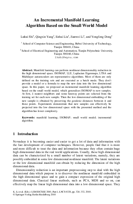 (PDF) An Incremental Manifold Learning Algorithm Based on the Small ...