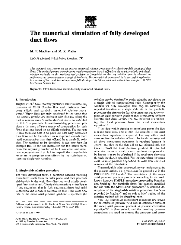 (PDF) THE NUMERICAL SIMULATION OF FULLY-DEVELOPED DUCT FLOWS