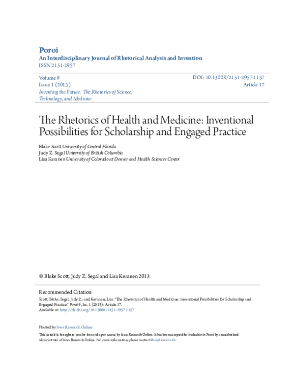 (PDF) The Rhetorics of Health and Medicine: Inventional Possibilities ...