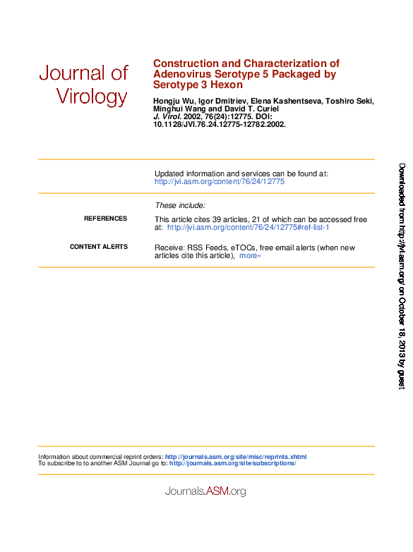 (PDF) Construction and Characterization of Adenovirus Serotype 5 ...