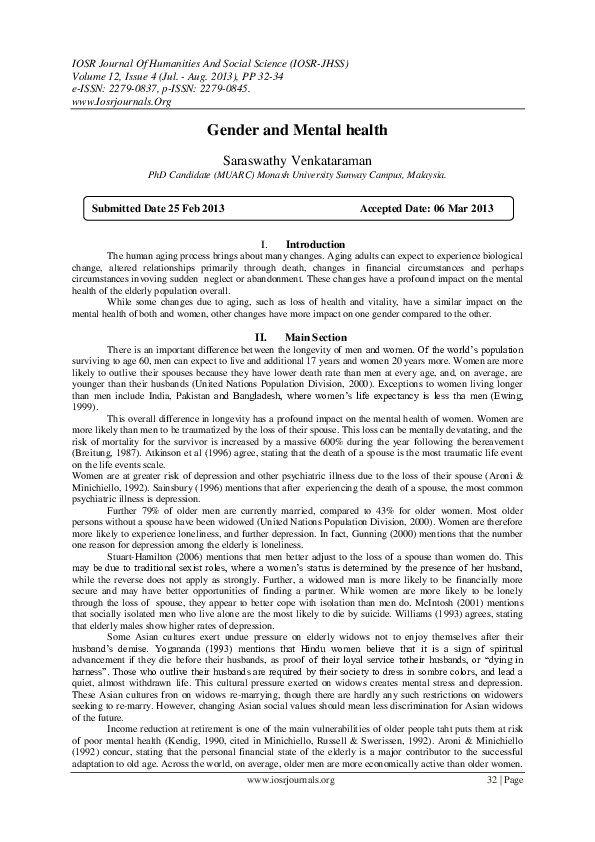 (PDF) Gender and Mental health