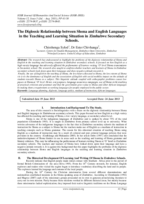 (PDF) Language Planning In Zimbabwe The Use of Indigenous Languages