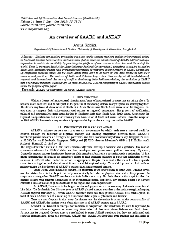 Pdf An Overview Of Saarc And Asean