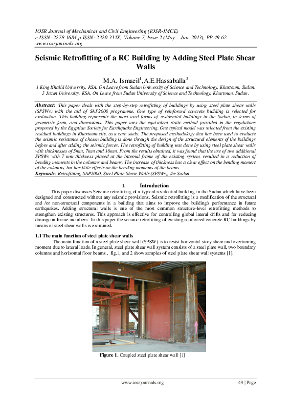 (PDF) Seismic Retrofitting of a RC Building by Adding Steel Plate Shear