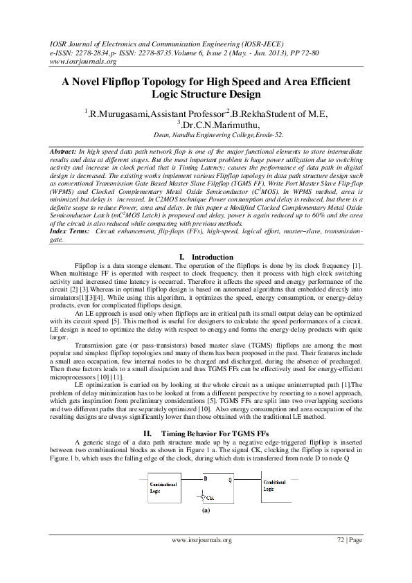 (PDF) A Novel Flipflop Topology for High Speed and Area Efficient Logic ...