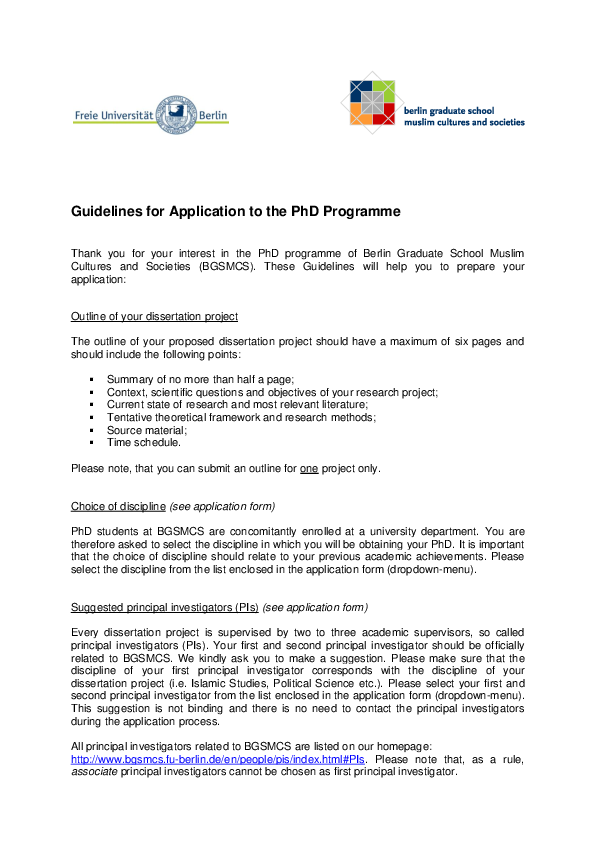 (PDF) Guidelines for Application to the PhD Programme