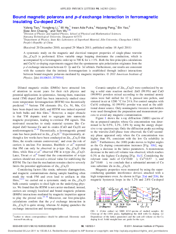 (PDF) Bound magnetic polarons and p-d exchange interaction in ...