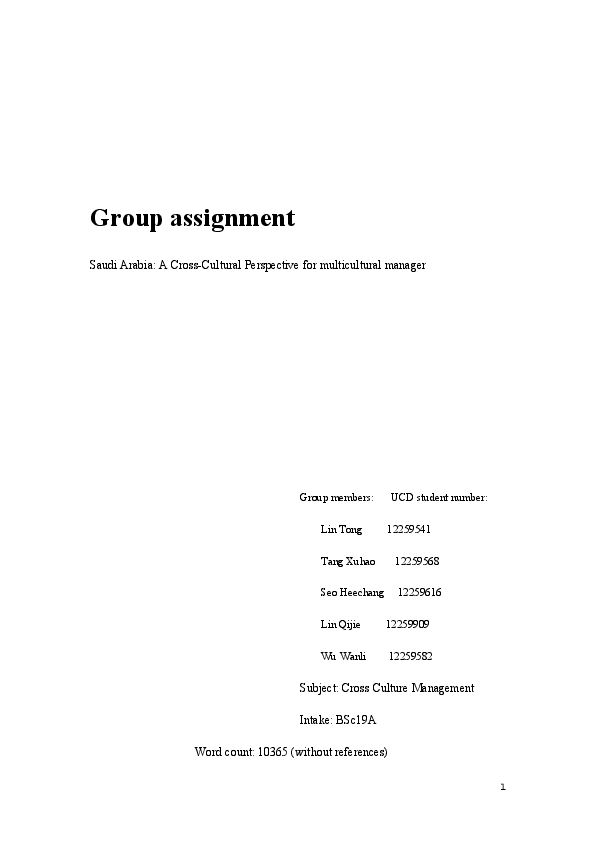 Group Assignment Saudi Arabia A Cross Cultural Perspective For