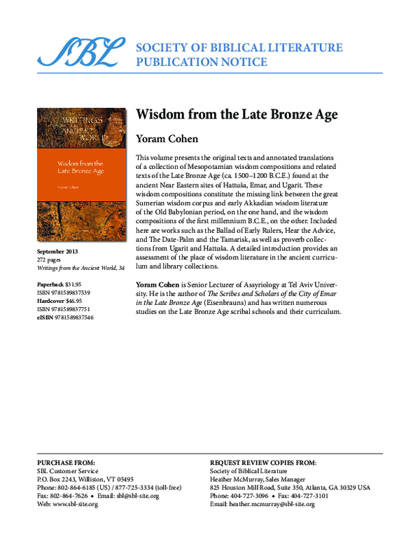 (PDF) 2013, Wisdom from the Late Bronze Age. (Editor Andrew R. George ...