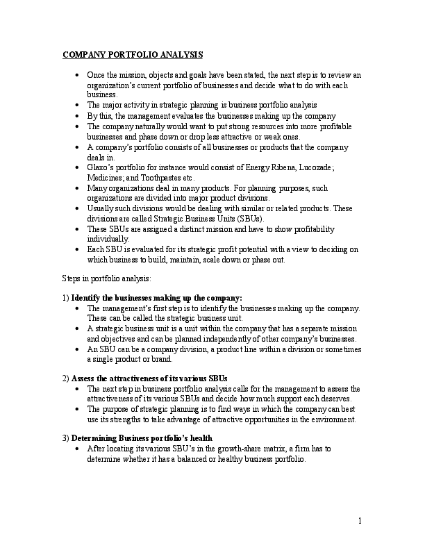 (DOC) COMPANY PORTFOLIO ANALYSIS