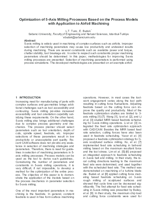 (PDF) Optimization of 5Axis Milling Processes Based on the Process ...