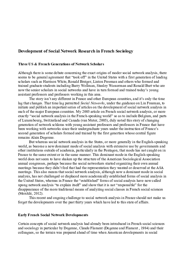 Development of Social Network Research in French Sociology