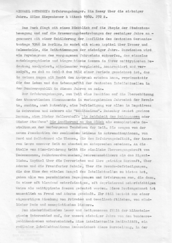 (PDF) Michael Rutschky: Erfahrungshunger. Ein Essay über die siebziger ...