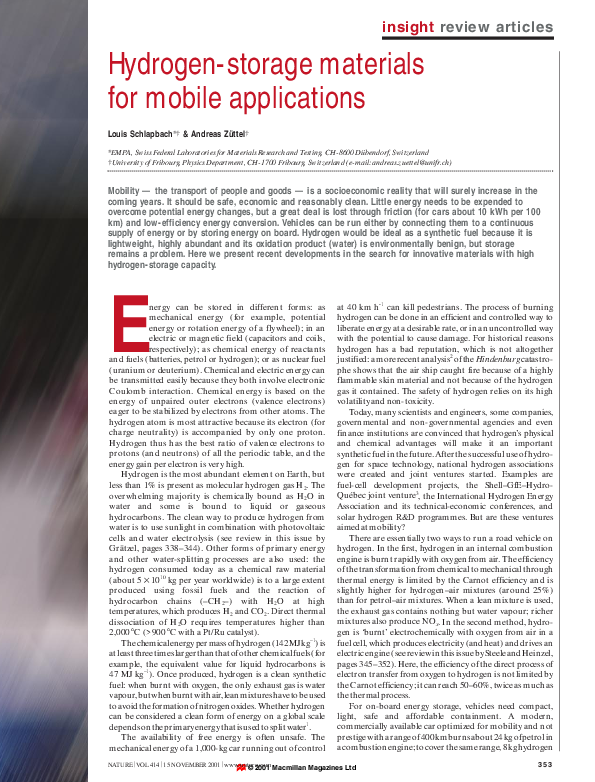 PDF) Hydrogen-storage materials for mobile applications | Andreas 