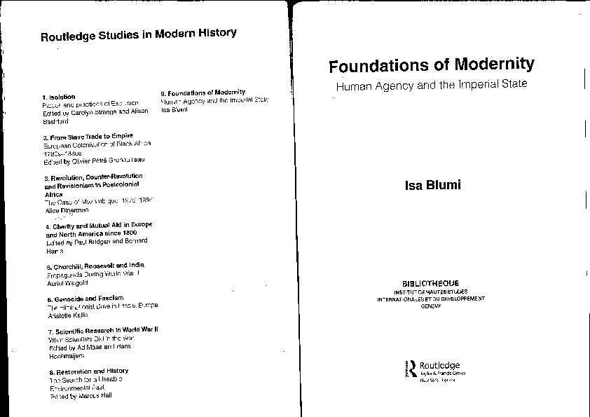 Foundations of Modernity: Human Agency and the Imperial State (Routledge Studies in Modern History)
