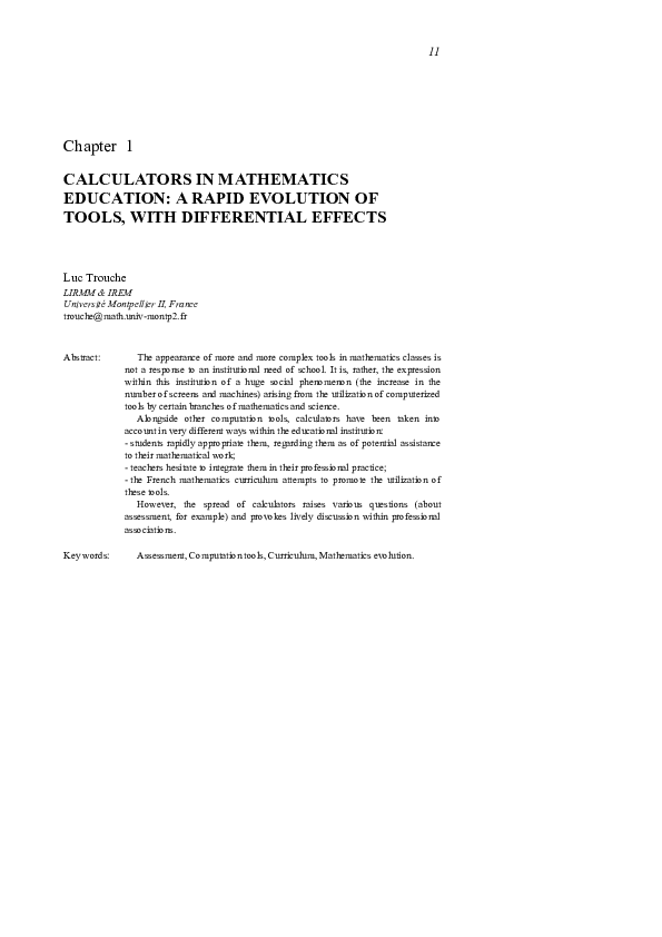 (PDF) Calculators in mathematics education A rapid evolution of tools