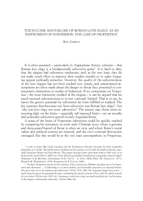 (PDF) The Success and Failure of Roman Love Elegy as an Instrument of ...