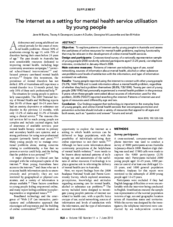(PDF) The internet as a setting for mental health service utilisation ...