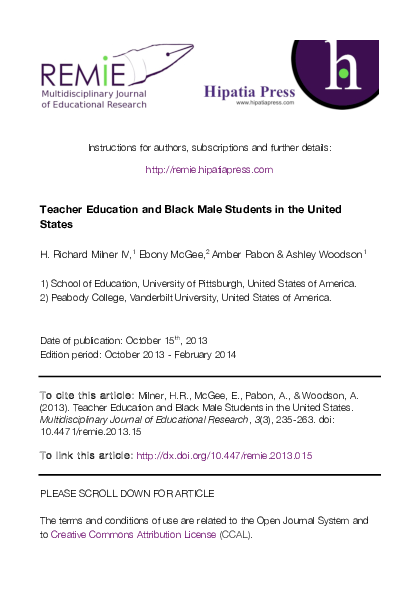 (PDF) Teacher Education and Black Male Students in the United States