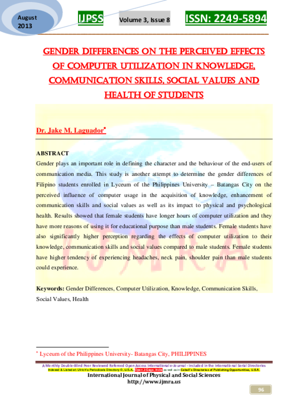 (PDF) Gender Differences on the Perceived Effects of Computer ...